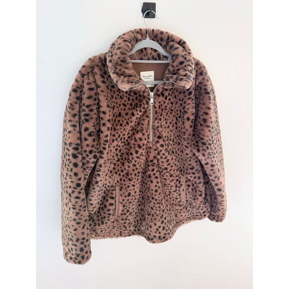 Abercrombie & Fitch Cheetah Fuzzy Quarter-Zip Sweater-Size XL - Picture 4 of 8